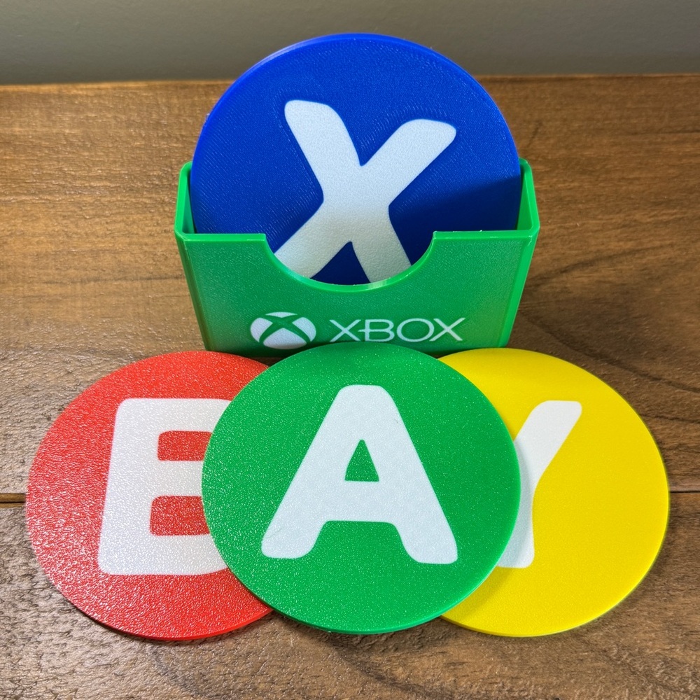 Xbox Controller Button Coasters Multicolor 4-Pack with Holder